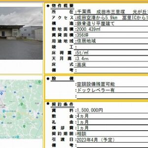 千葉県成田市三里塚１－１２９６　356坪　貸倉庫・貸工場｜L-Net（エルネット） 画像1