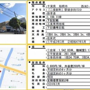 千葉県船橋市西浦２丁目１－３　貸倉庫・貸工場｜L-Net（エルネット） 画像1