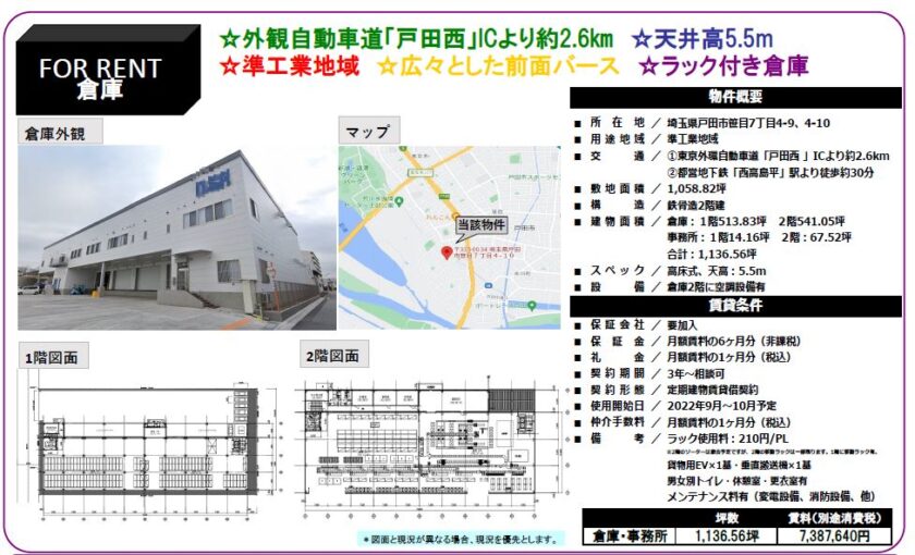 埼玉県戸田市笹目７丁目４－９、４－１０　1136.5坪